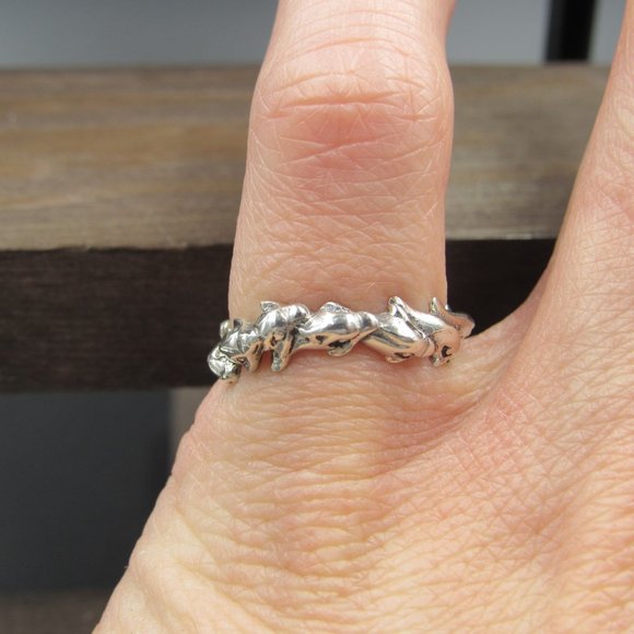 Size 6 Sterling Silver Line Of Dolphins Band Ring Vintage - Picture 2 of 8